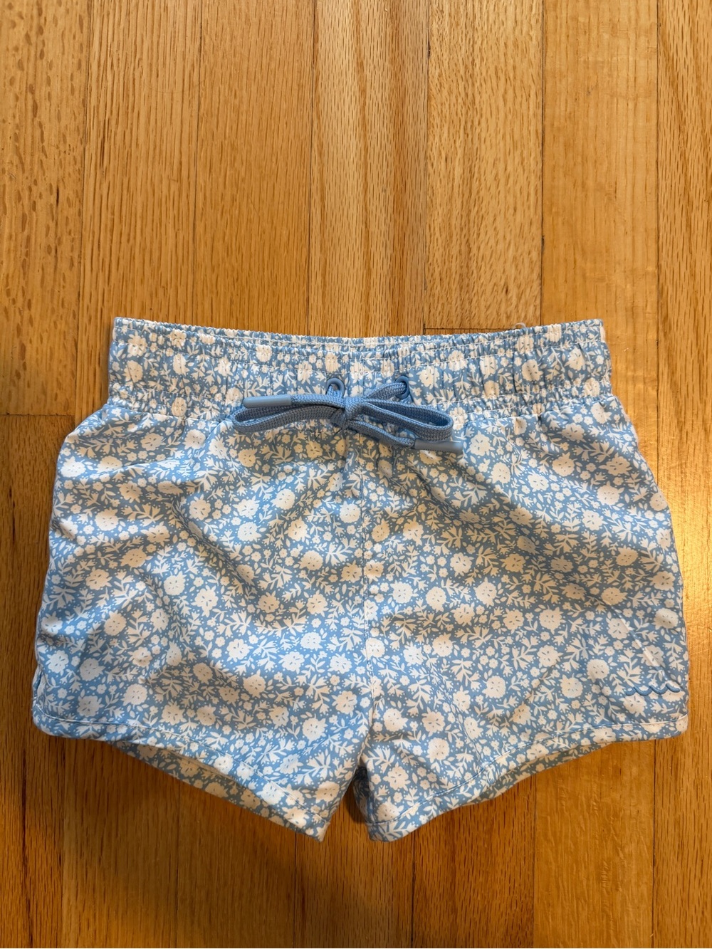 Minnow Kids Light Blue Floral Swim Trunks with Drawstring